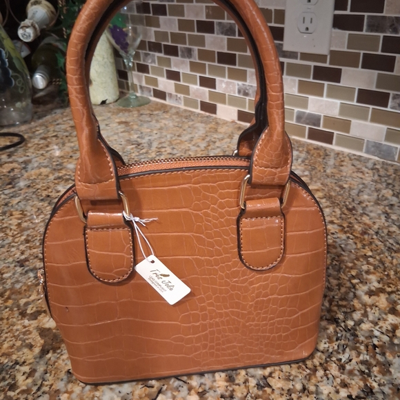 Handbags - Elegant Brown Mini Crocodile-Embossed Handbag